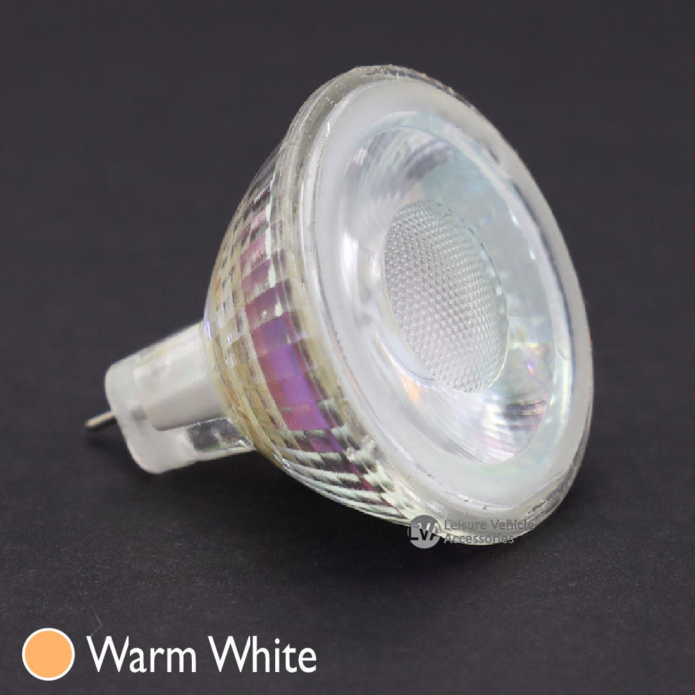 12v LED 2w Spotlight MR11 Bulb w/ Opal Diffuser Warm White Light for Campervan