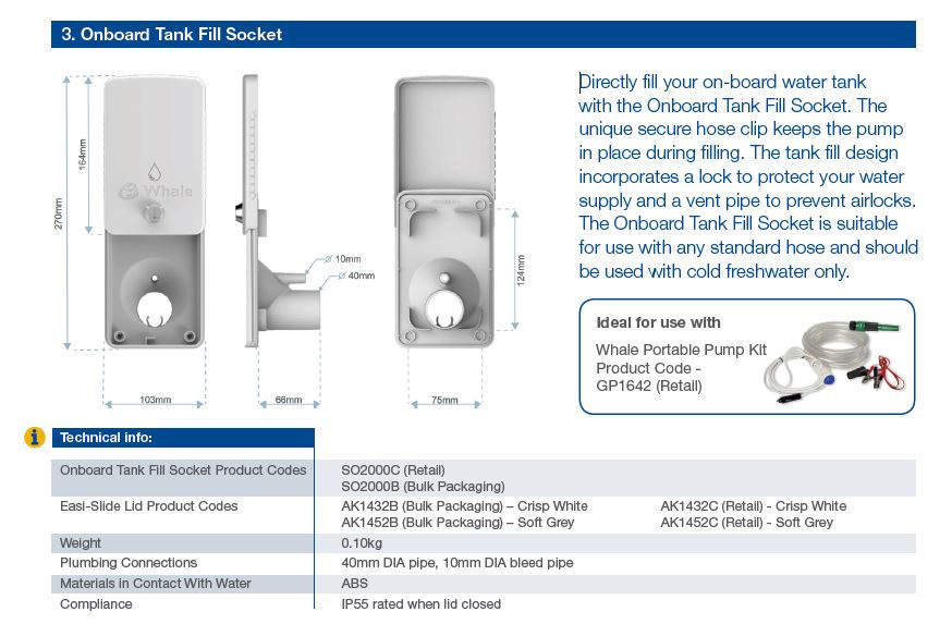 Thumbnail: Whale Fresh Water External Inlet Tank Filler EASI for Boats and Campervans