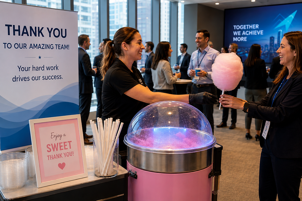 Cotton candy station for corporate event entertainment ideas.