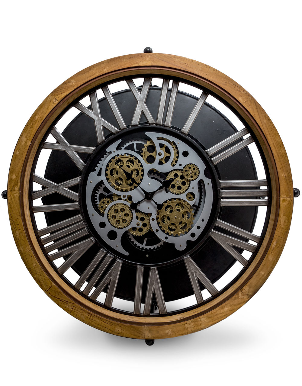 INDUSTRIAL WOOD AND IRON MOVING GEARS CLOCK COFFEE TABLE