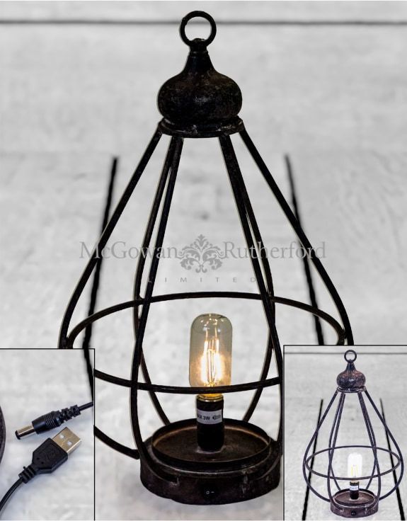 Thumbnail: ANTIQUED IRON LARGE CAGE LED LANTERN