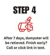Image of a red cartoon dumpster with "Step 3" above it in black text