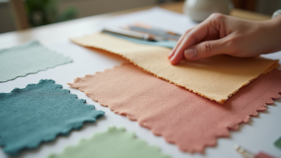 Close-up of a moodboard with fabric swatches and color samples