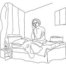 夜のベッドで眠れずに目を覚ましている人物のイメージ