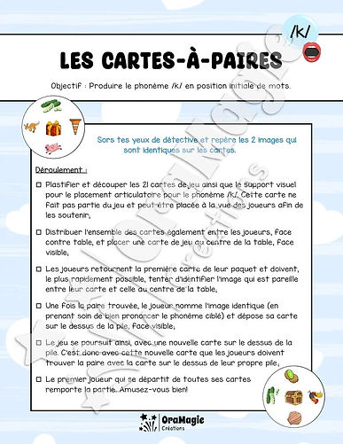 Les cartes-à-paires - Phonologie -k- initial