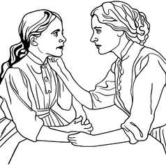 Helen and Sullivan facing each other in the classic The Miracle Worker