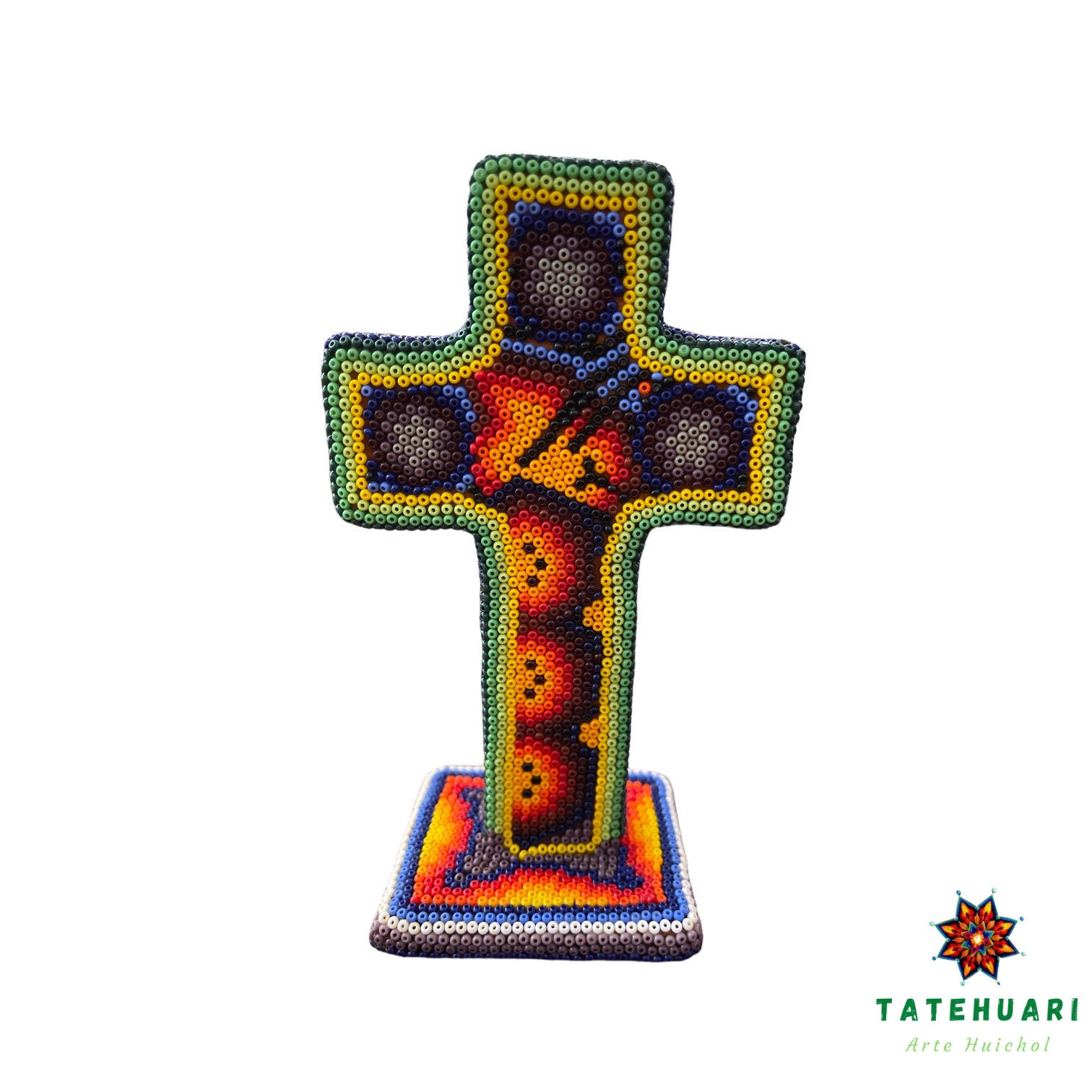 Cruz Doble Con Chaquira - Arte Huichol