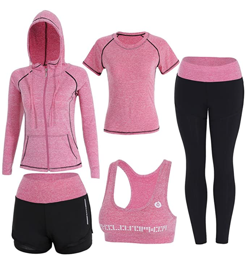 BOTRE 5 Piezas Conjuntos Deportivos para Mujer Chándales Ropa de Correr Yoga Fit