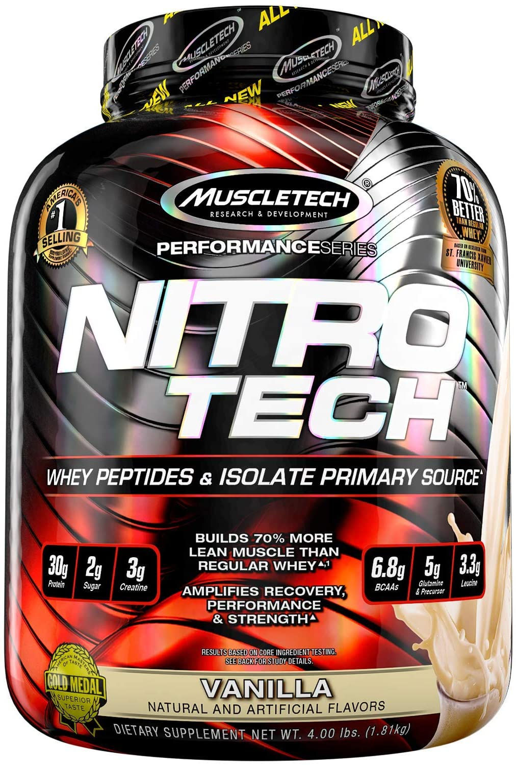 Muscletech Suplemento para Deportistas Nitro Tech Performance Series, Sabor de V