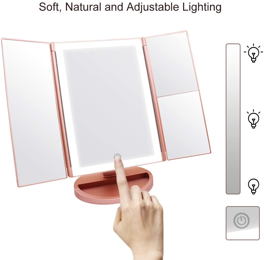 Espejo Maquillaje con Luz,WEILY Triple Espejo Plegable Lámpara LED 180 Grado de