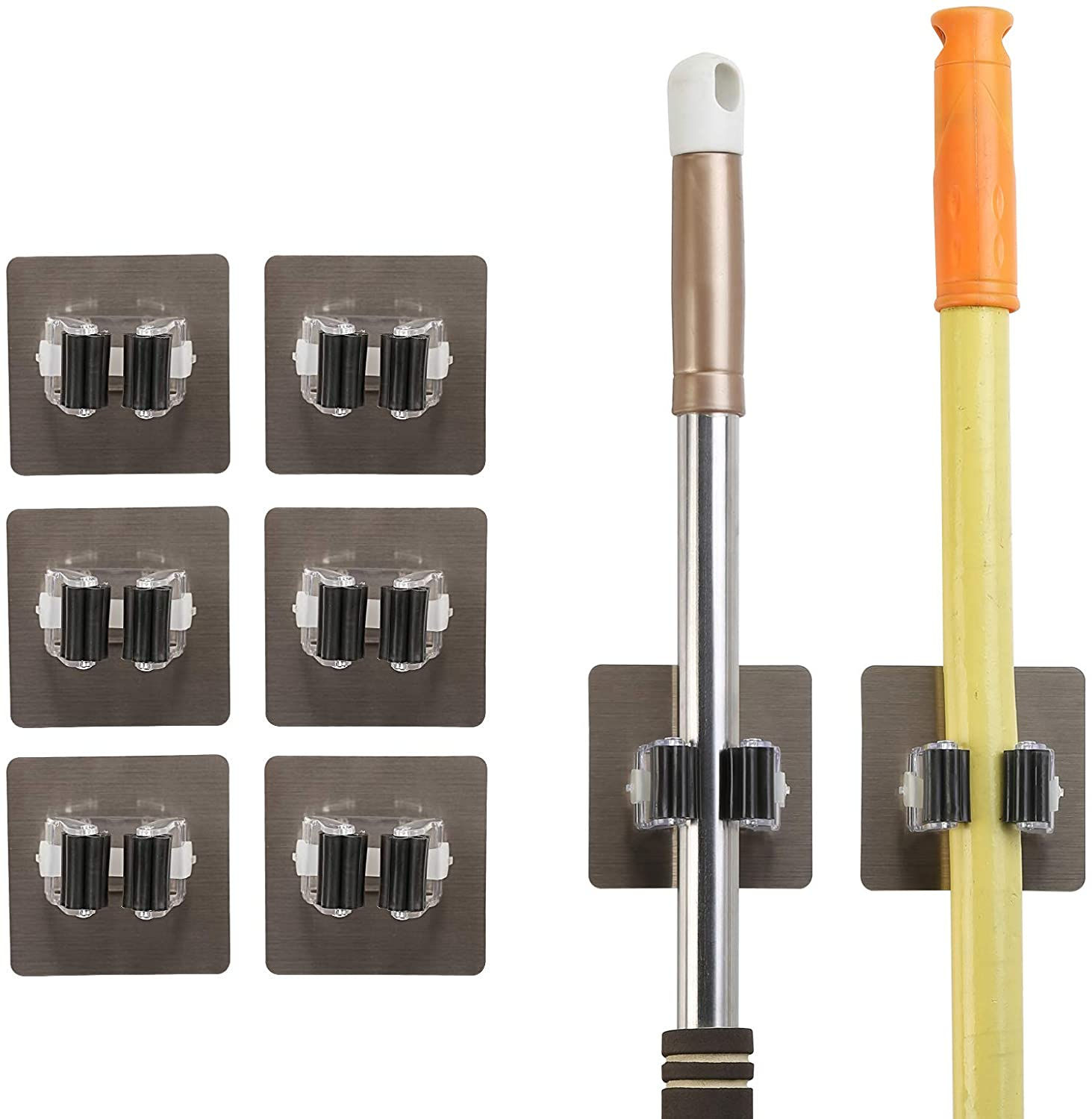 MEZOOM Colgador de escobas 8pcs soporte fregonas sujeta cepillo de plástico y pl