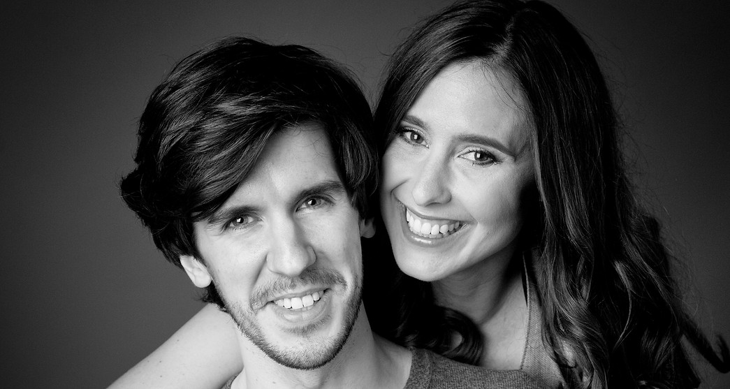 couple duo musicians singers elegant cool happy smiling black-and-white