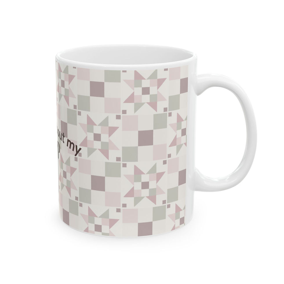 Thumbnail: Ceramic Mug – "Ask Me About my WIP" Patchwork Design (11oz & 15oz)