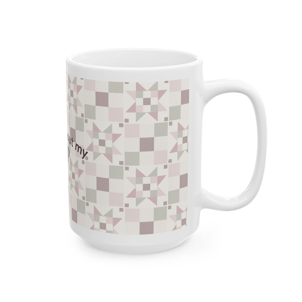 Thumbnail: Ceramic Mug – "Ask Me About my WIP" Patchwork Design (11oz & 15oz)