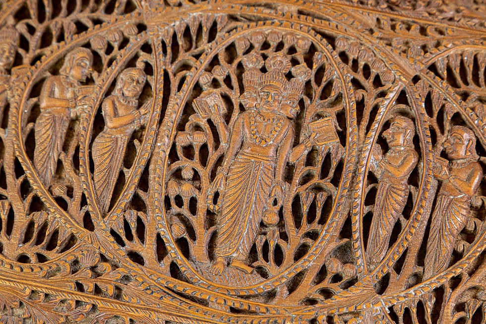 Thumbnail: Antique Anglo Indian Carved Sandalwood Box 1900 772 gms Brahma