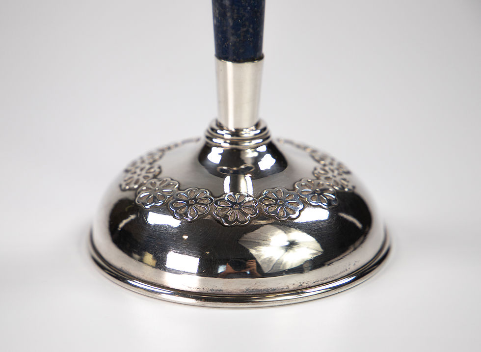 Thumbnail: Rare Vintage Lapis Lazuli & Silver Candelabra Italian 1970’s Retro Superb!