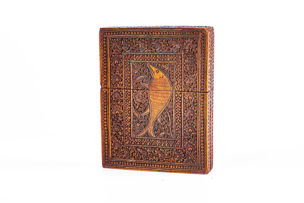 Thumbnail: Antique Anglo Indian Mogul Carved Sandalwood Card Case 1840