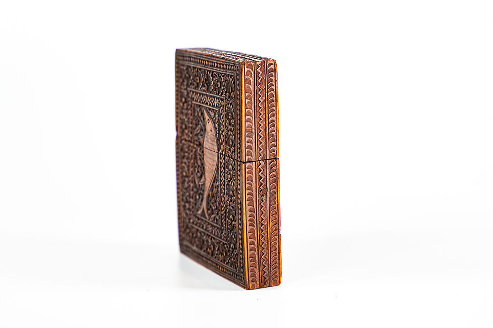 Thumbnail: Antique Anglo Indian Mogul Carved Sandalwood Card Case 1840