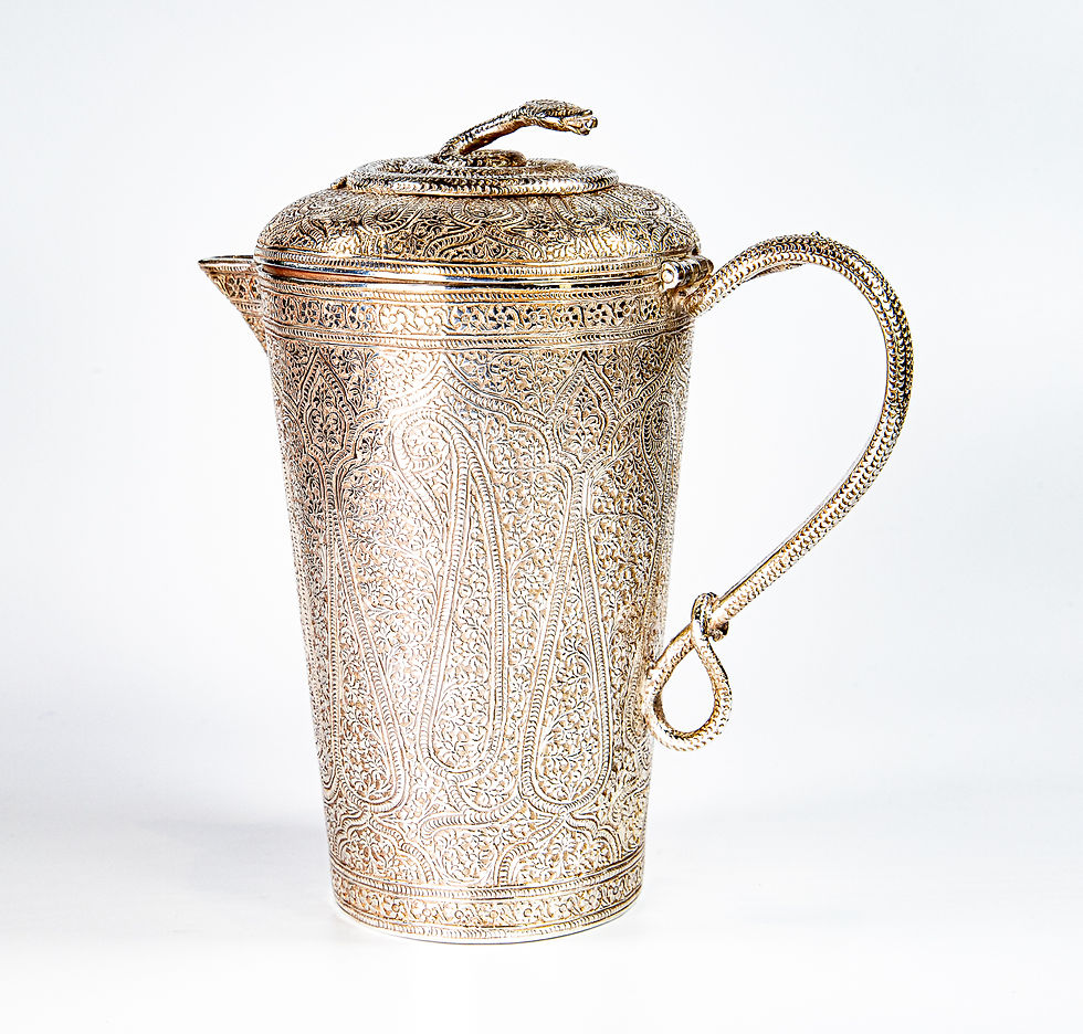 Thumbnail: Antique Indian Kashmir Silver Jug Cobra Lid Srinagar 1895 Heavy