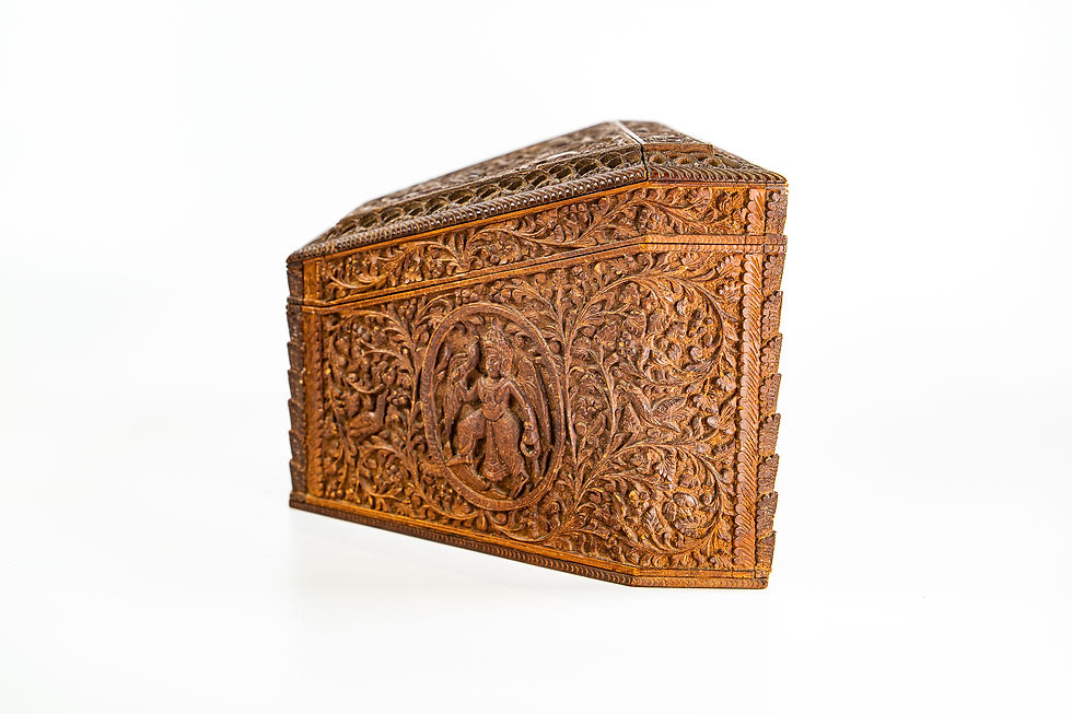Thumbnail: Antique Anglo Indian Carved Sandalwood Stationery Box 1890 Fabulous Carving