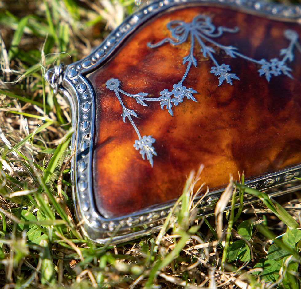 Thumbnail: Antique Silver & Faux Tortoiseshell Pique Purse 1911