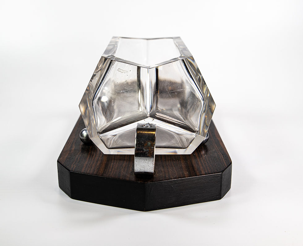 Thumbnail: Baccarat Crystal Art Deco centre Piece Maccassar Wood Signed 1920 Very Rare