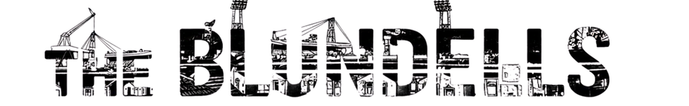 The Blundells black and white logo with industrial font and flood lights growing out of the text