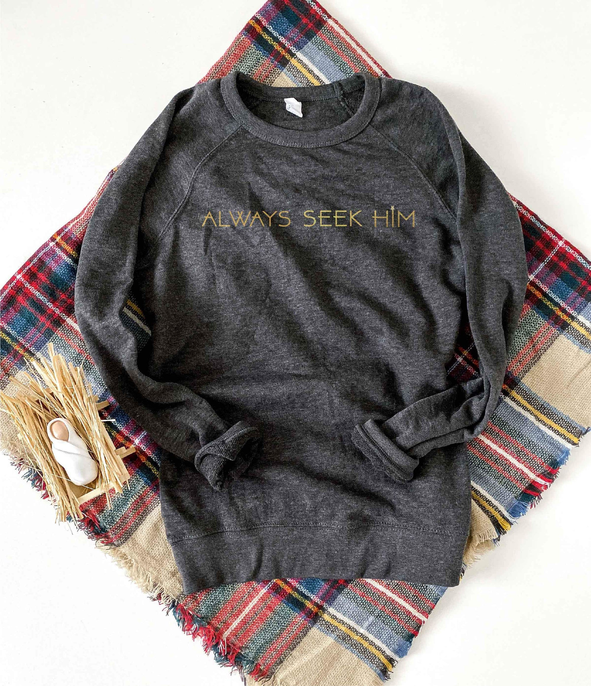 Always Seek Him French Terry Raglan Sweatshirt