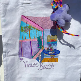 Cute custom Venice beach colorful tote bag by Rosalie Grubb. Currently being sold at Union on Westminster in Venice, CA