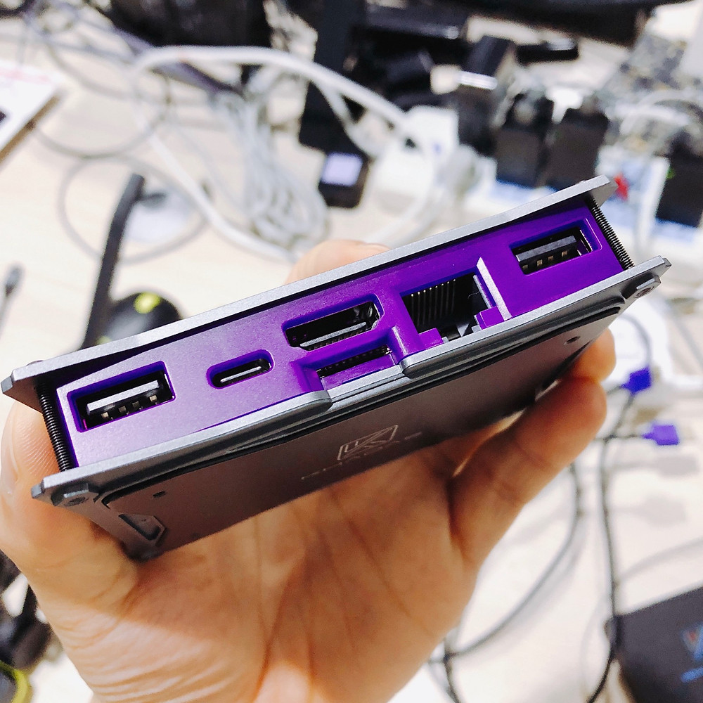 The Khadas VIM has a variety of rear ports, it’s a mini computer! Connect a monitor, keyboard and mouse, via HDMI and USB, or a LAN cable via the Ethernet port. USB-C is used for the 5V, 2.1A power supply.