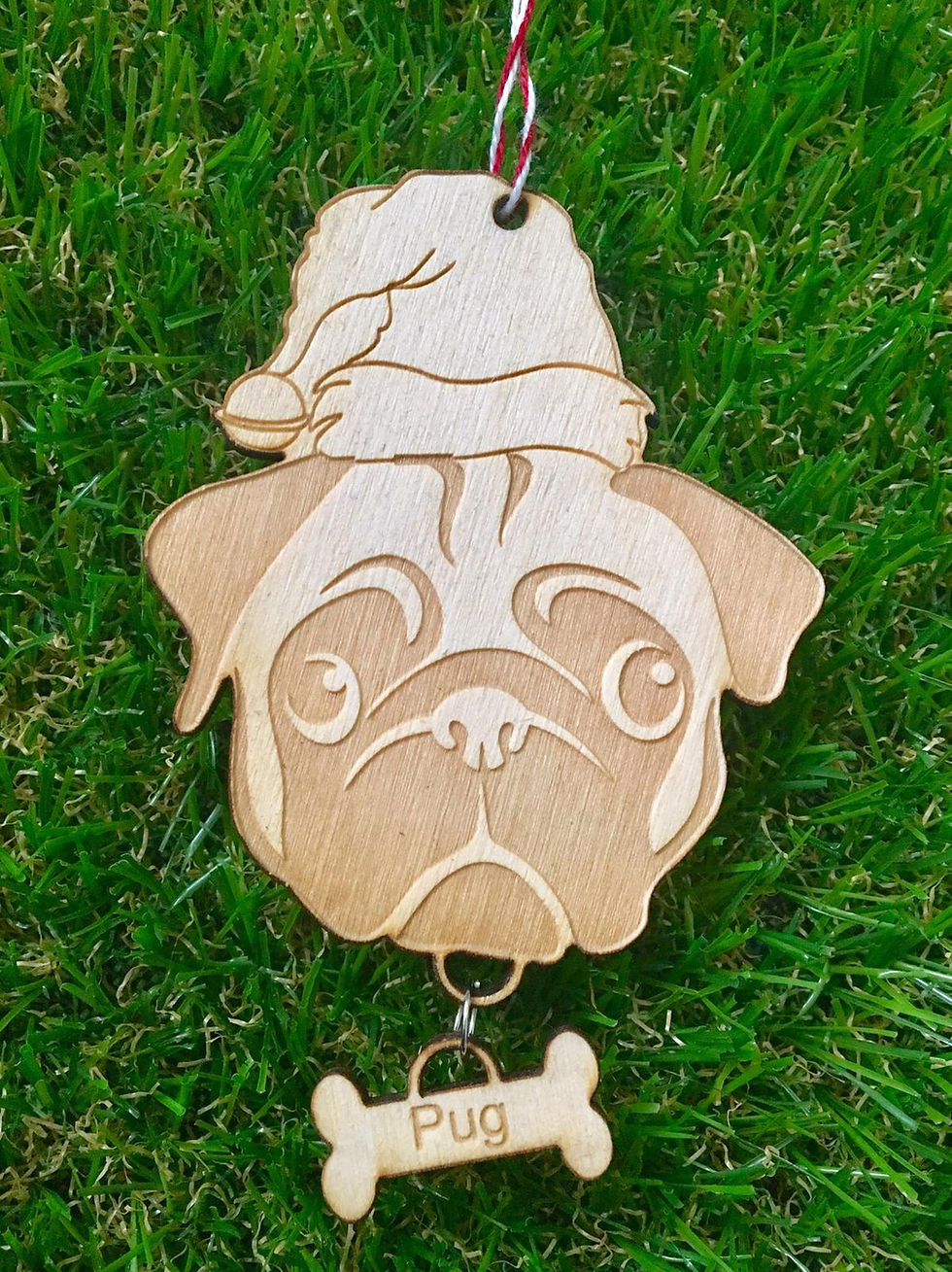 Thumbnail: Personalised Dog Christmas Tree Decorations Name Engraved Wooden Dog Bone