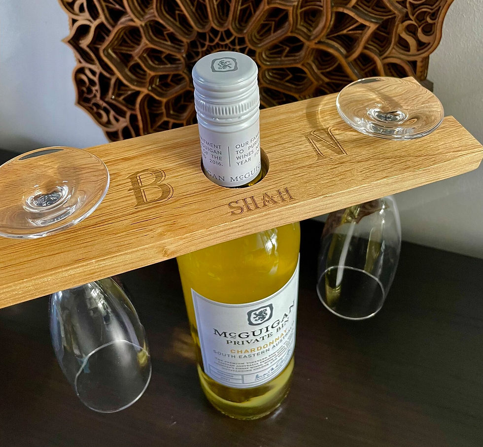 Thumbnail: Personalised Engraved Initials Wooden Glass & Bottle Holder