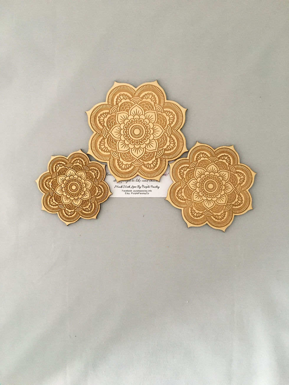 Thumbnail: Set of 4 Laser Cut And Engraved Mandala Wooden Coasters