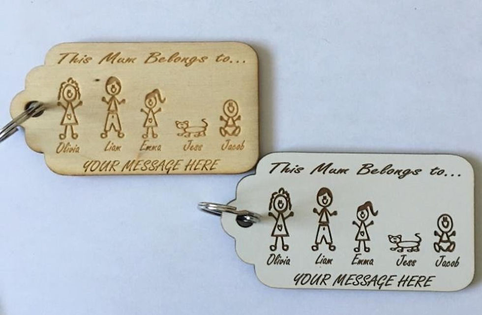 Thumbnail: Personalised Unique Engraved Wooden Family Keyring