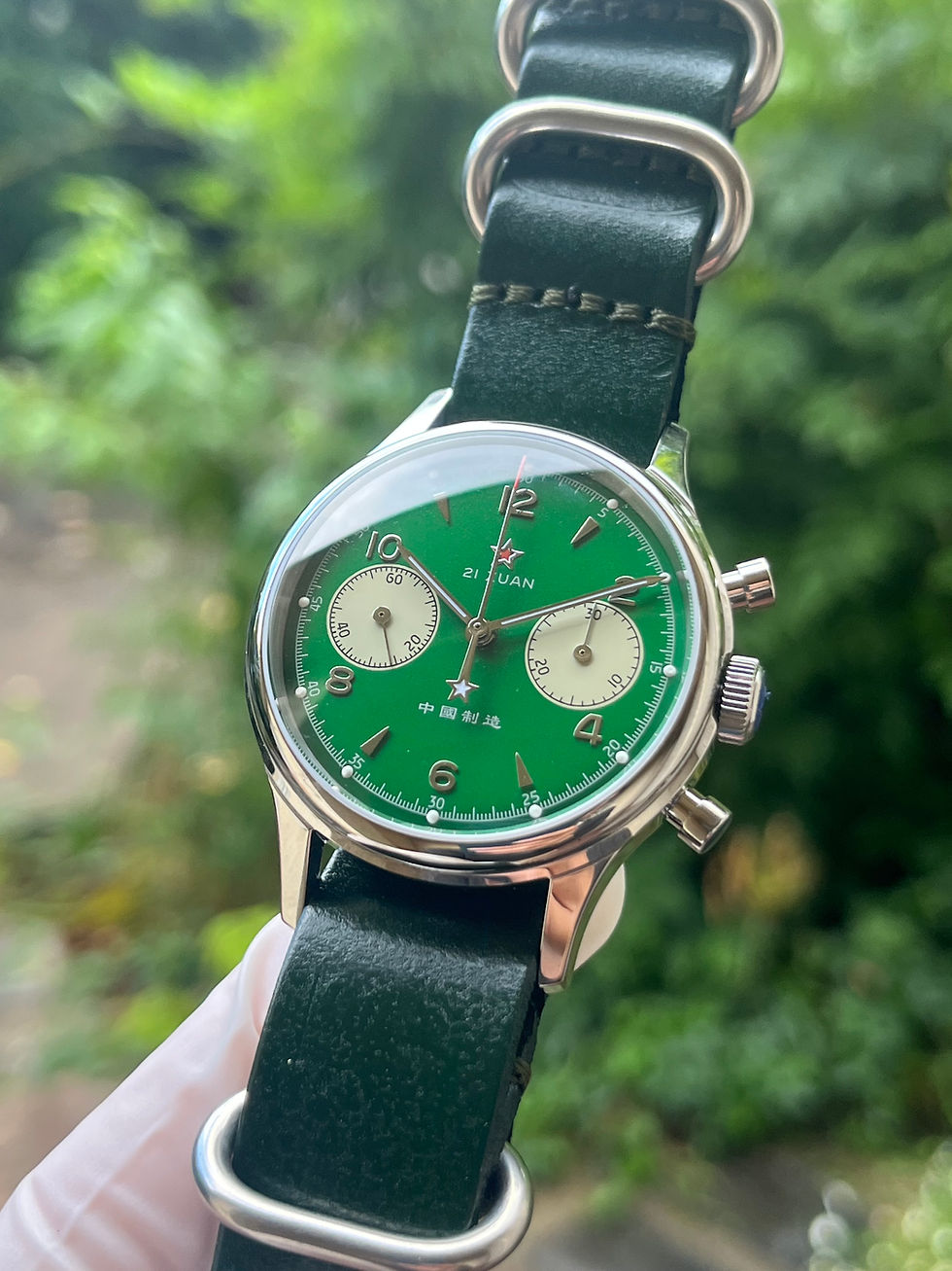 Thumbnail: Seagull ST1901 Panda Green Chronograph Sapphire, Display Back,2 Straps 1963 BNIB