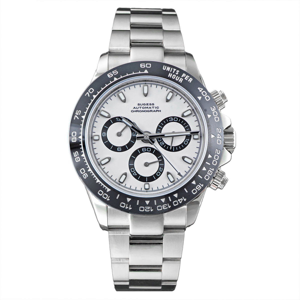 Sugess Automatic Racing Panda Chronograph Sapphire 39mm High Beat White BNIB