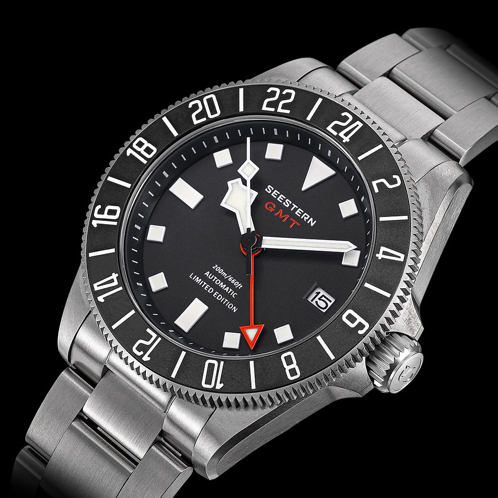 Thumbnail: SEESTERN Titanium series, GMT, Black, NH34, Sapphire, 200m Diver, Diving, BNIB