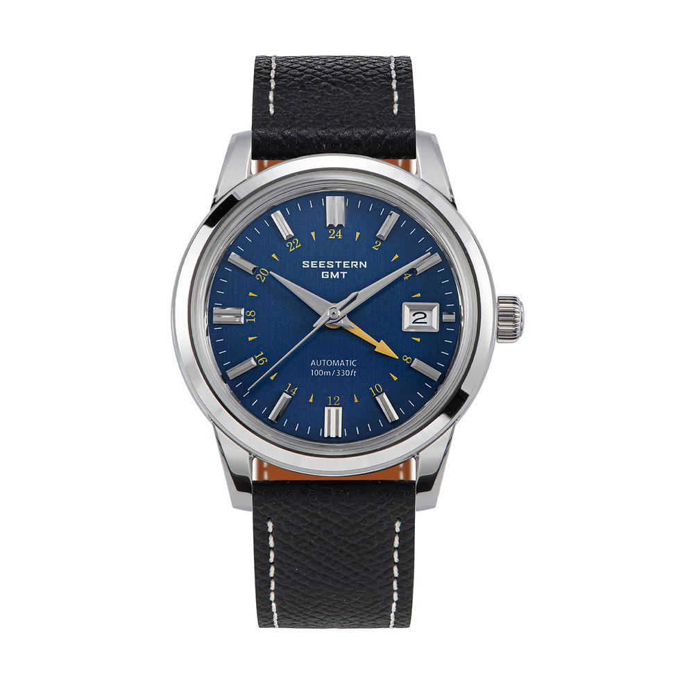 Thumbnail: SEESTERN GMT, NH34, Dark Blue, Domed Sapphire Crystal, Bracelet and Leather