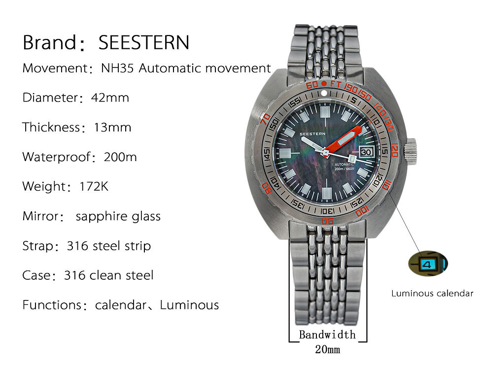 Thumbnail: SEESTERN SUB300T, Black MOP, NH35, Sapphire, Lume, 200m Diver, Diving, BNIB