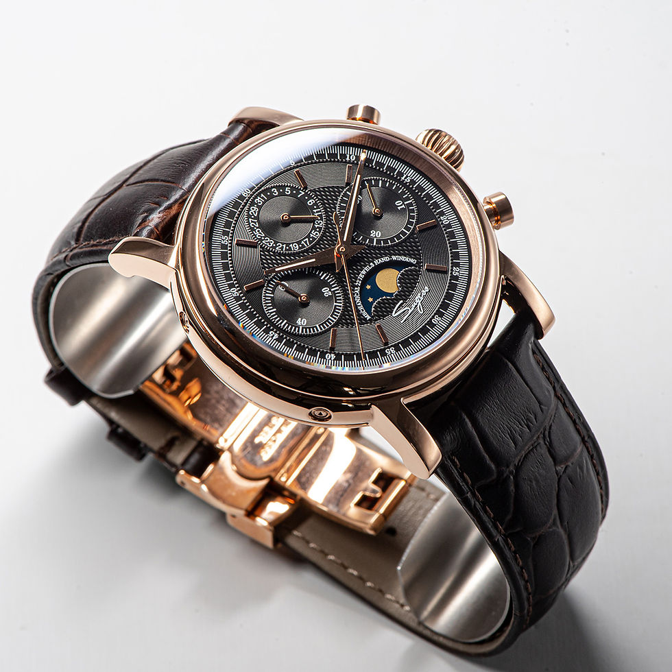 Thumbnail: Seagull Sugess ST1908 40mm Black Moon Phase Date Chronograph Sapphire Gold 1963