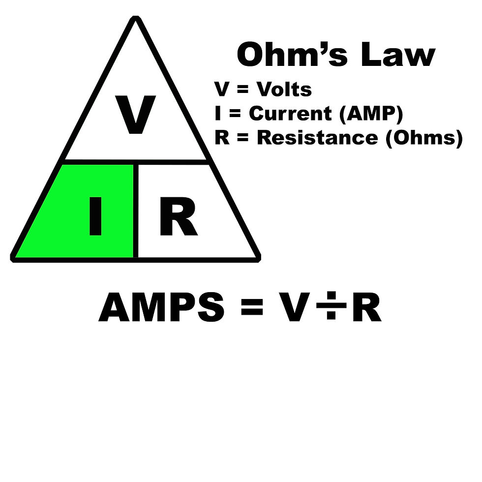 To find Amps, divide Volts by Ohms.