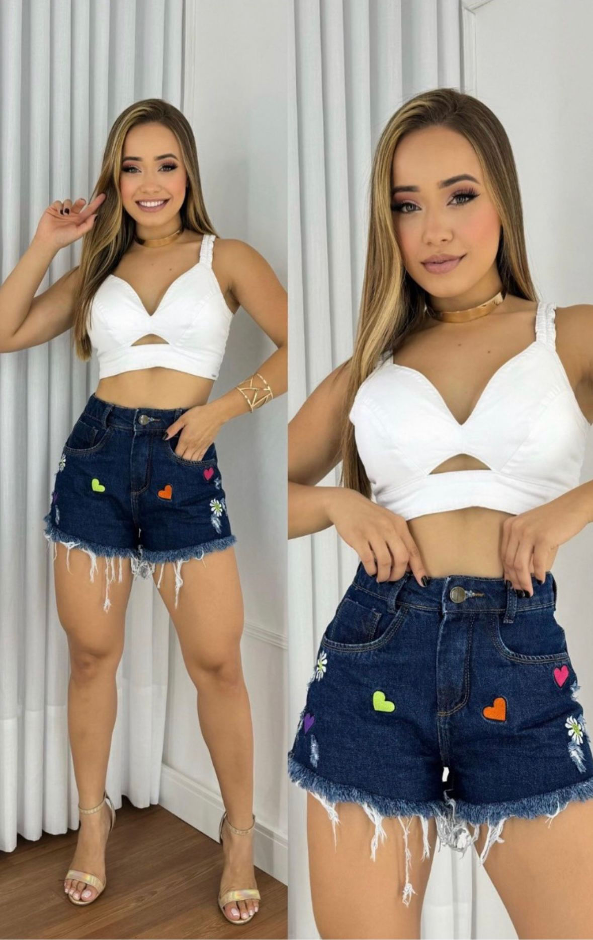 SHORTS JEANS DE FRANJA BORDADO 