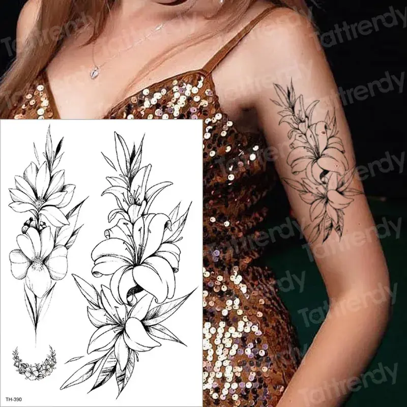 Thumbnail: Temporary Tattoo Black Flower Tattoo Sleeves