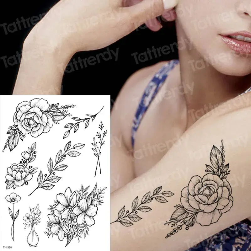 Thumbnail: Temporary Tattoo Black Flower Tattoo Sleeves
