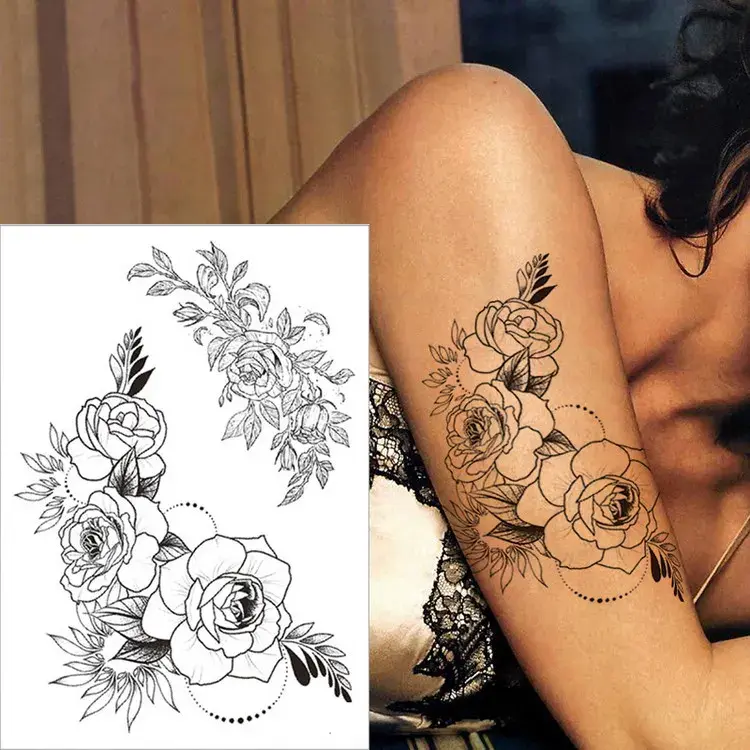 Thumbnail: Temporary Tattoo Black Flower Tattoo Sleeves