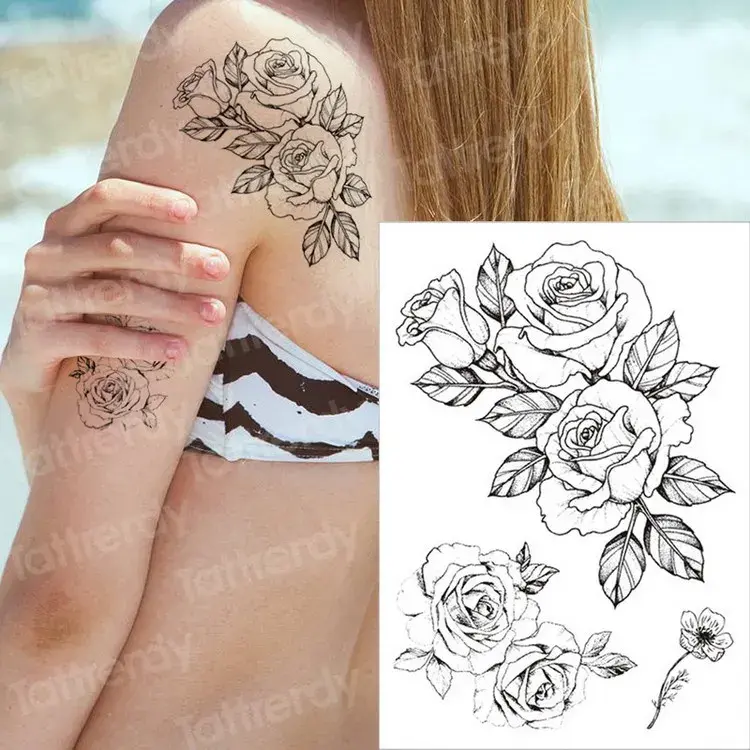 Thumbnail: Temporary Tattoo Black Flower Tattoo Sleeves