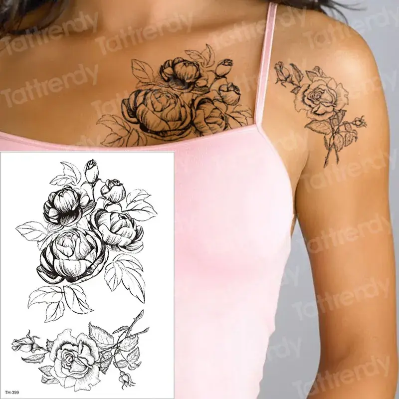 Thumbnail: Temporary Tattoo Black Flower Tattoo Sleeves