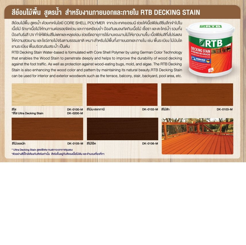 RTB Deckingstain Waterbased สีย้อมพื้นไม้สูตรน้ำ พรีเมี่ยม อาร์ทีบี Rothenburg