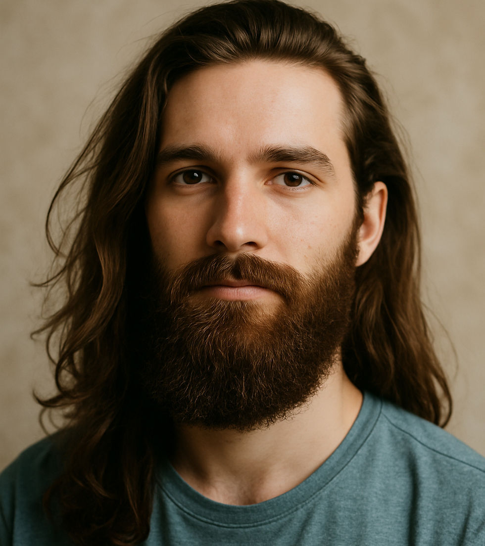 giovane uomo con barba e capelli lunghi