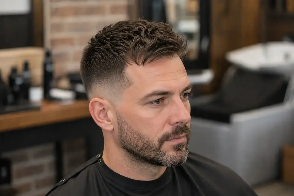 taglio capelli uomo stempiato naturale corto con sfumatura